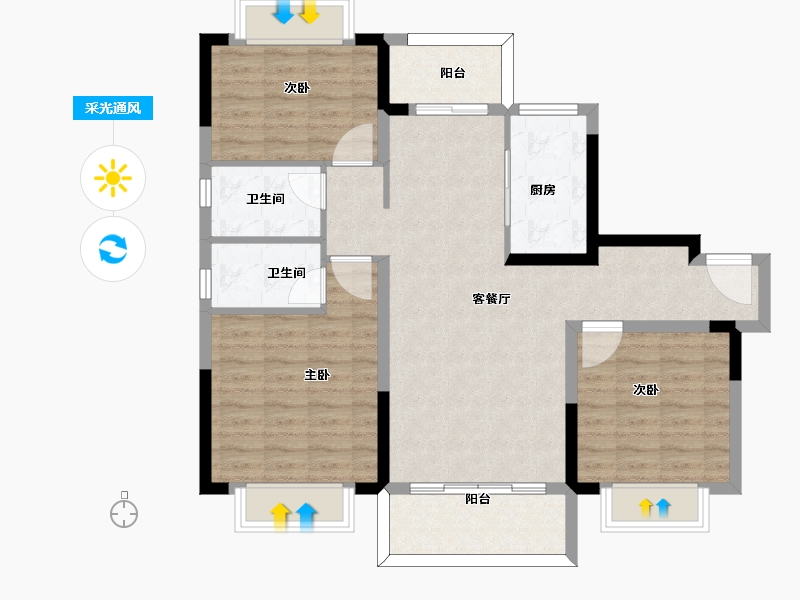 江苏省-扬州市-宝应碧桂园·天悦公馆-92.02-户型库-采光通风