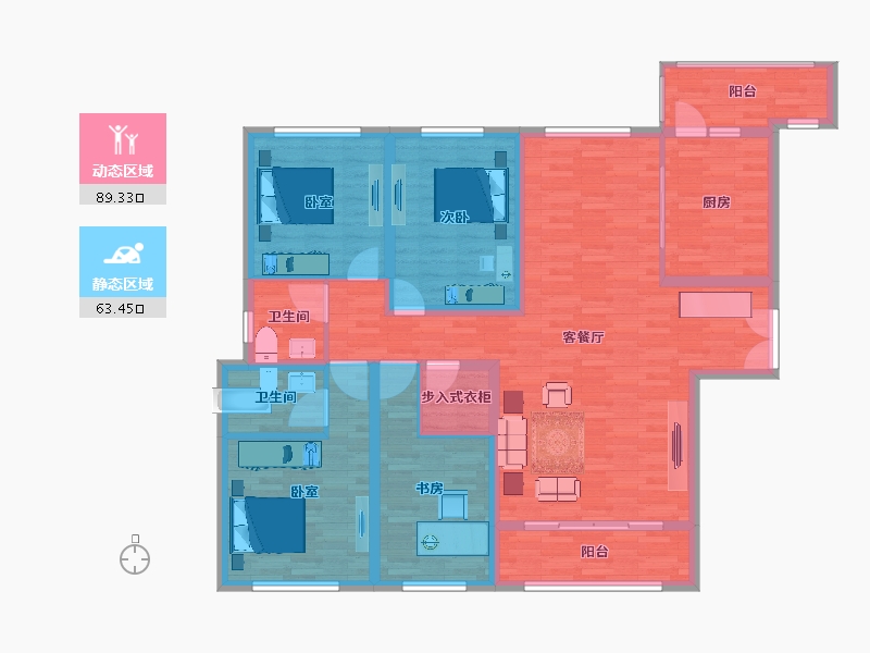 陕西省-西安市-沣东旺城-137.80-户型库-动静分区