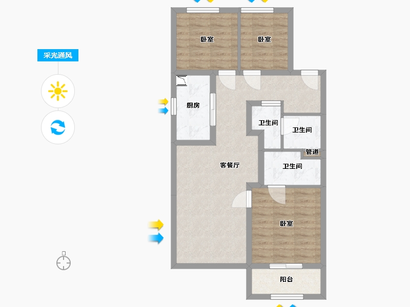 山西省-太原市-万科城市之光•东望-70.52-户型库-采光通风