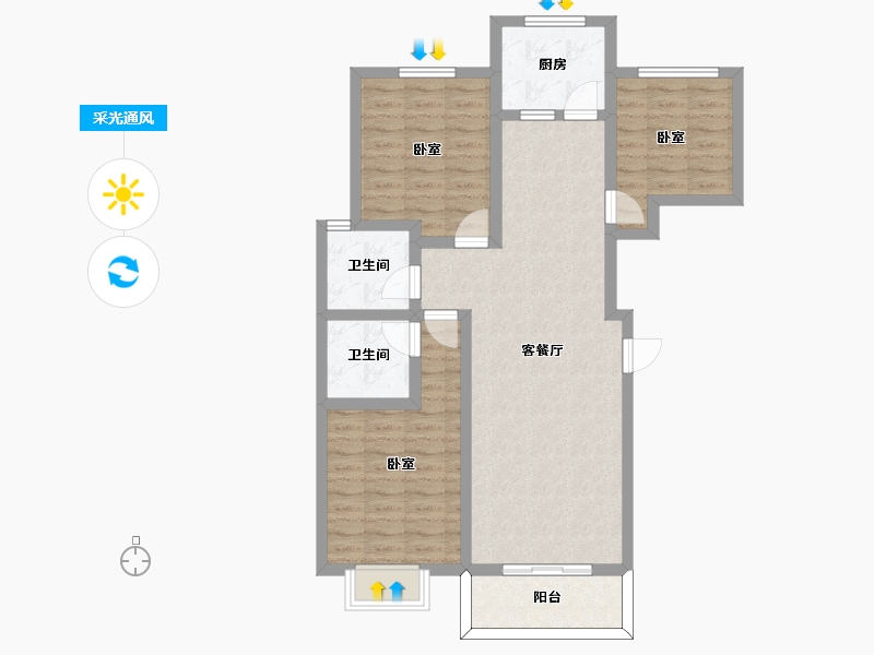 陕西省-咸阳市-海城华府-86.21-户型库-采光通风