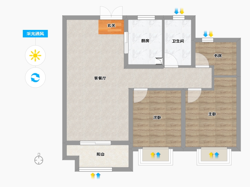 浙江省-台州市-江山一品-71.00-户型库-采光通风