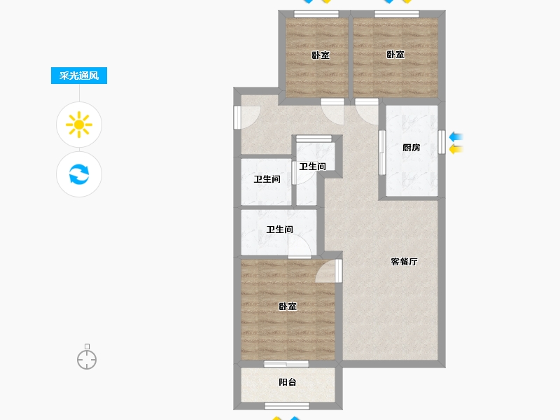 山西省-太原市-万科城市之光•东望-71.56-户型库-采光通风