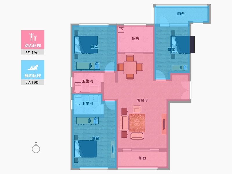 陕西省-西安市-沣东旺城-95.69-户型库-动静分区