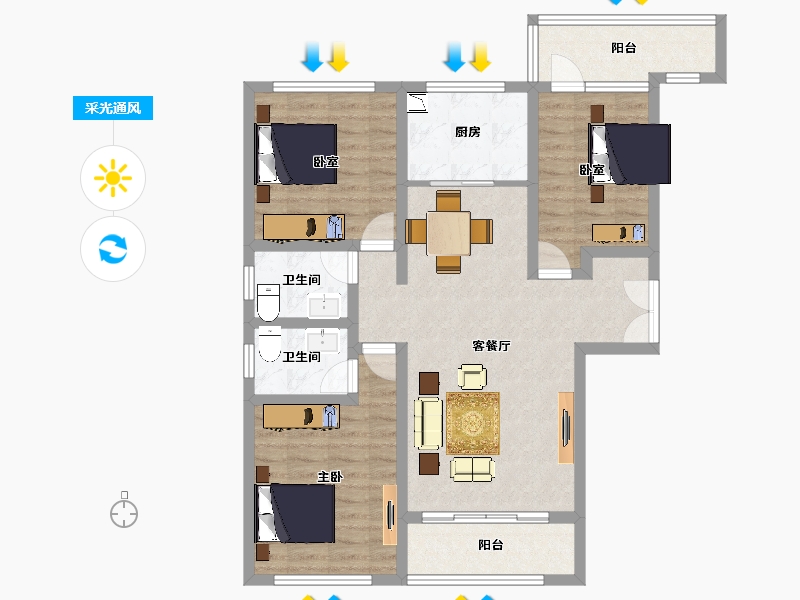 陕西省-西安市-沣东旺城-95.69-户型库-采光通风