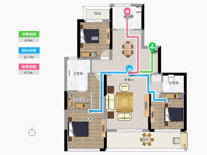 陕西省-西安市-绿城新兴玉园-102.44-户型库-动静线