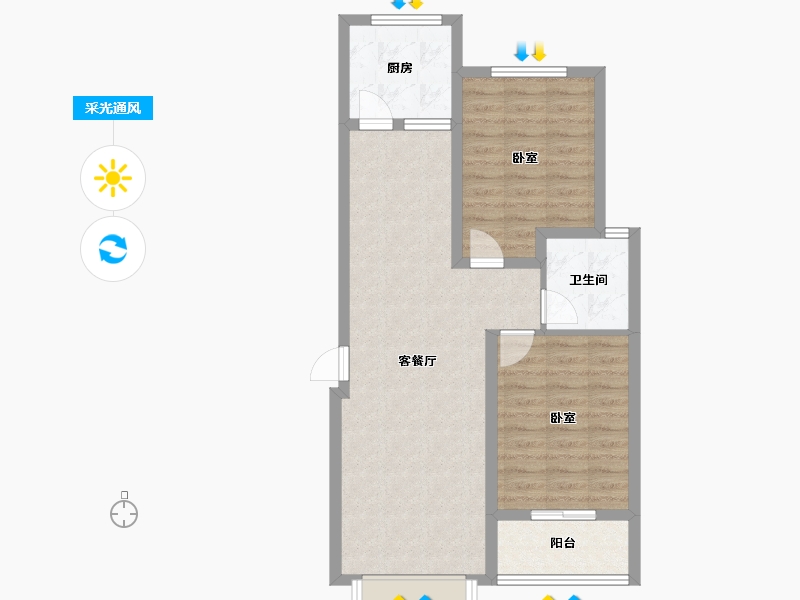 陕西省-咸阳市-海城华府-70.69-户型库-采光通风