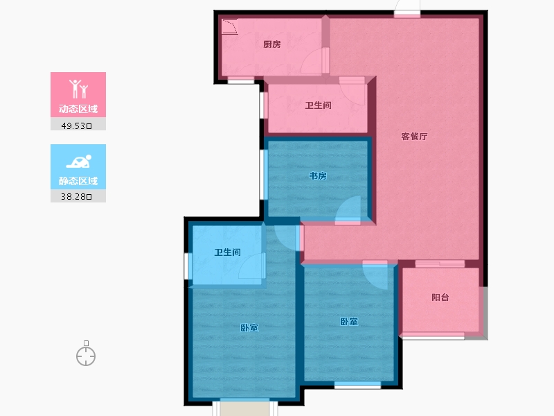 陕西省-咸阳市-荣成西枫苑-76.81-户型库-动静分区