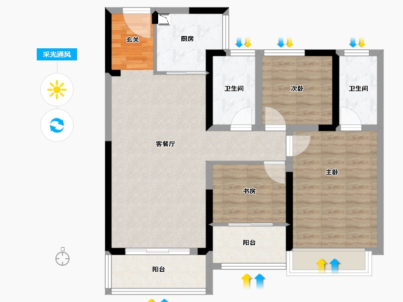 江苏省-南京市-宝能滨江府-86.00-户型库-采光通风