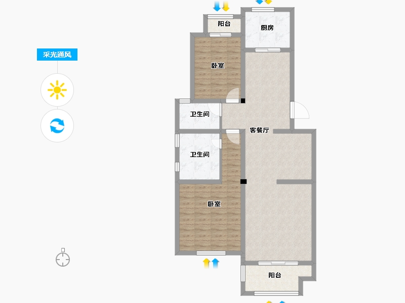 江苏省-泰州市-圆融杏港花苑-97.36-户型库-采光通风