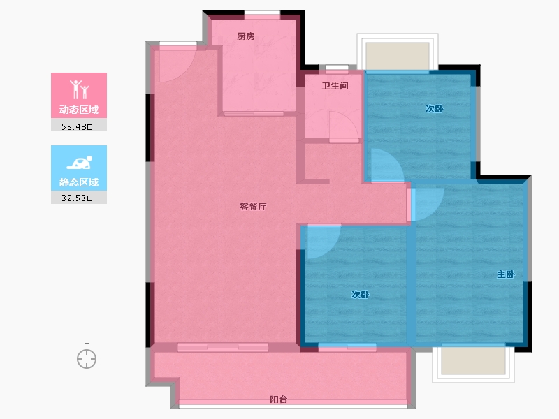 江苏省-扬州市-宝应碧桂园·天悦公馆-77.19-户型库-动静分区