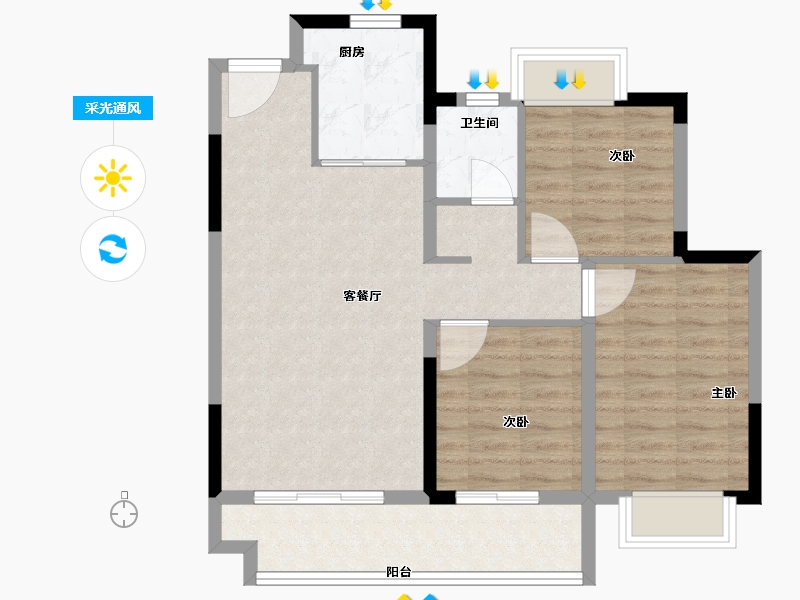 江苏省-扬州市-宝应碧桂园·天悦公馆-77.19-户型库-采光通风