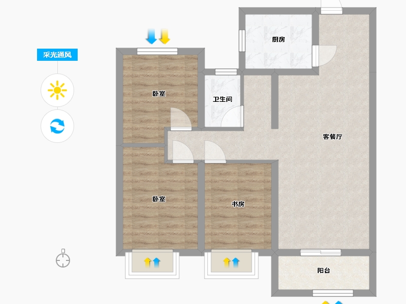 山西省-太原市-兴业西部新区-70.78-户型库-采光通风