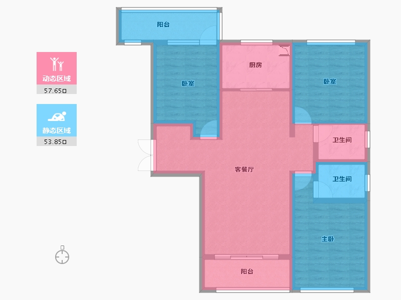 陕西省-西安市-沣东旺城-98.85-户型库-动静分区