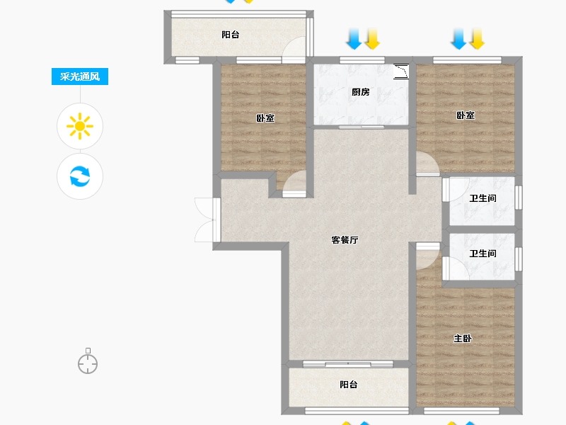 陕西省-西安市-沣东旺城-98.85-户型库-采光通风