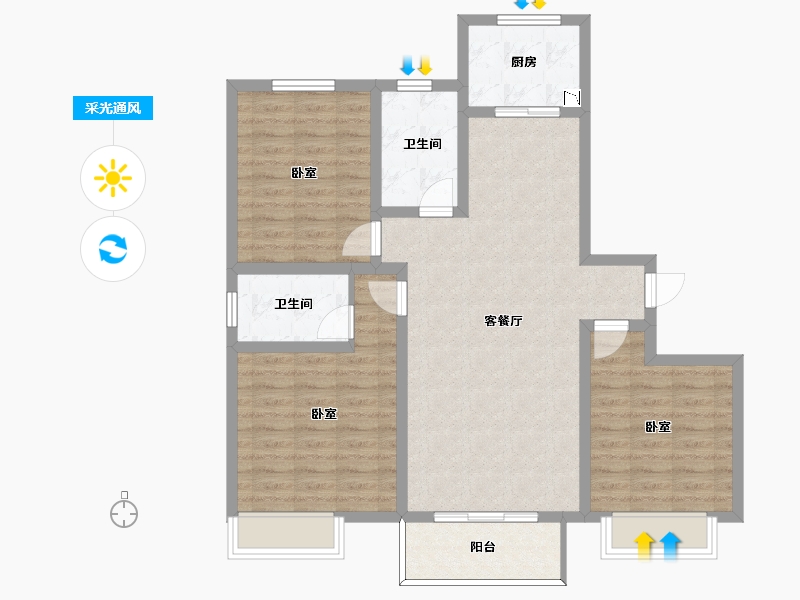 陕西省-咸阳市-海城华府-94.42-户型库-采光通风