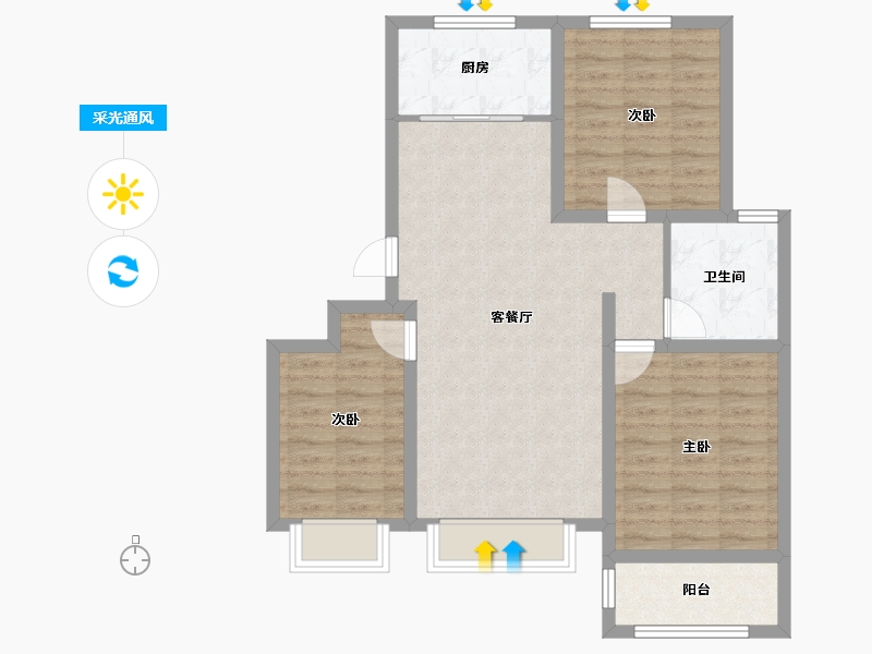 山西省-运城市-鸿泰玺园-80.30-户型库-采光通风