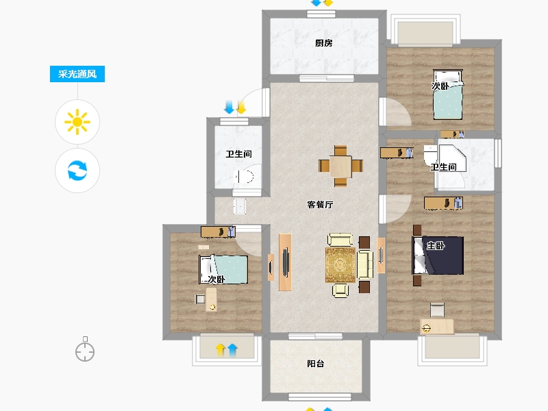 江苏省-扬州市-万科北宸之光-92.00-户型库-采光通风