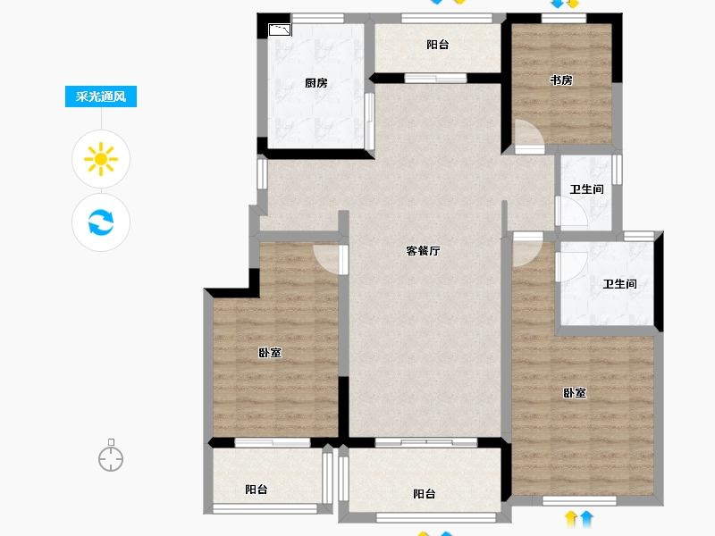 江苏省-扬州市-恒大悦珑湾-105.00-户型库-采光通风