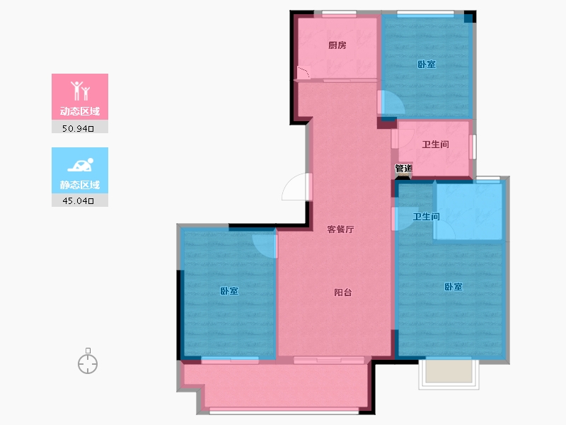 江苏省-苏州市-华侨城水畔华庭-86.01-户型库-动静分区