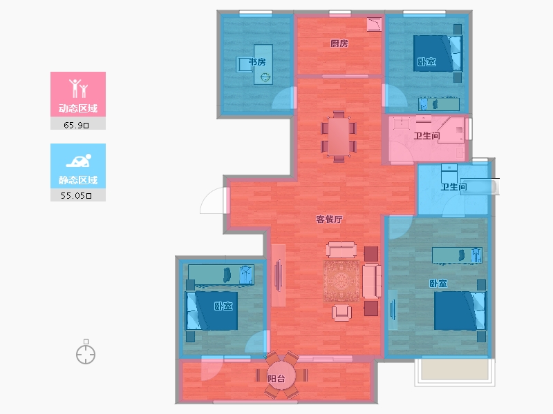 陕西省-西安市-海亮德文郡芳华-108.97-户型库-动静分区