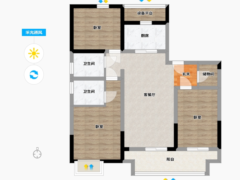 浙江省-杭州市-澳海云樾赋-84.13-户型库-采光通风