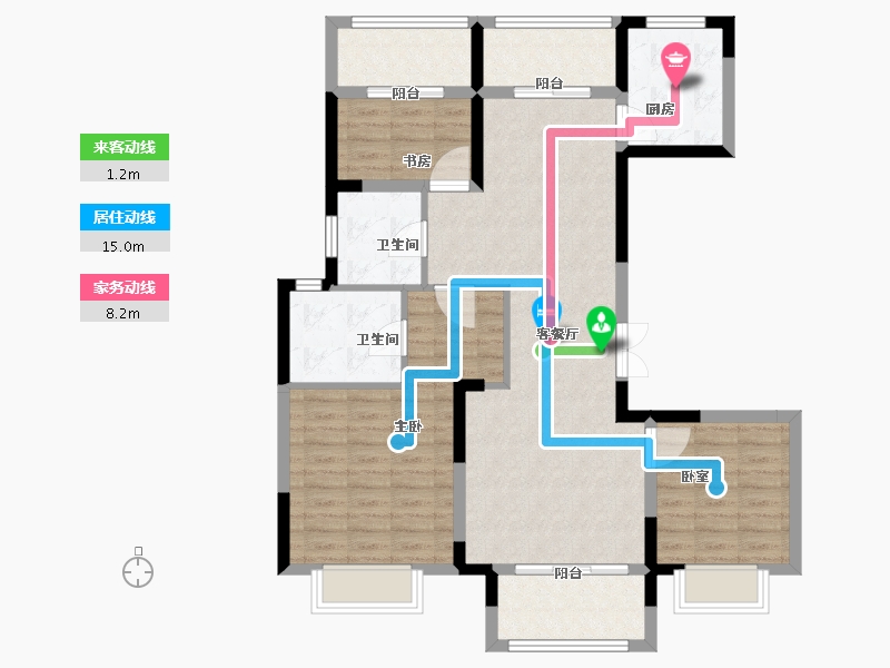 江苏省-扬州市-龙泊湾·玉园-96.92-户型库-动静线