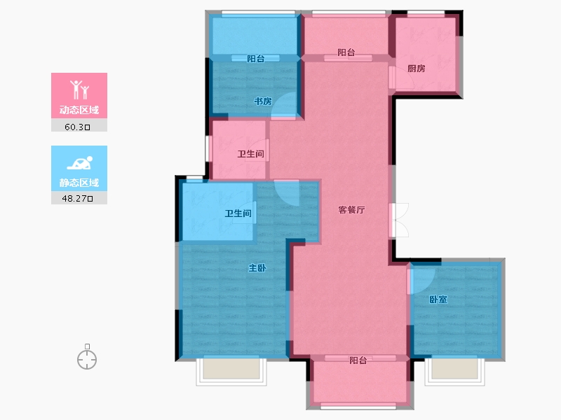 江苏省-扬州市-龙泊湾·玉园-96.92-户型库-动静分区