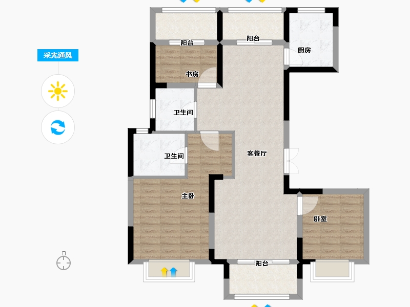 江苏省-扬州市-龙泊湾·玉园-96.92-户型库-采光通风