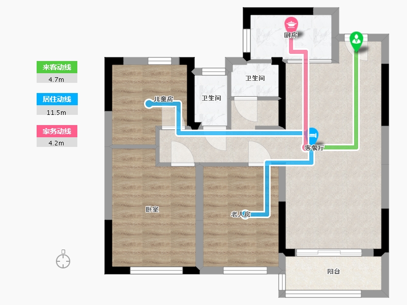 浙江省-杭州市-万达同心湾-66.75-户型库-动静线