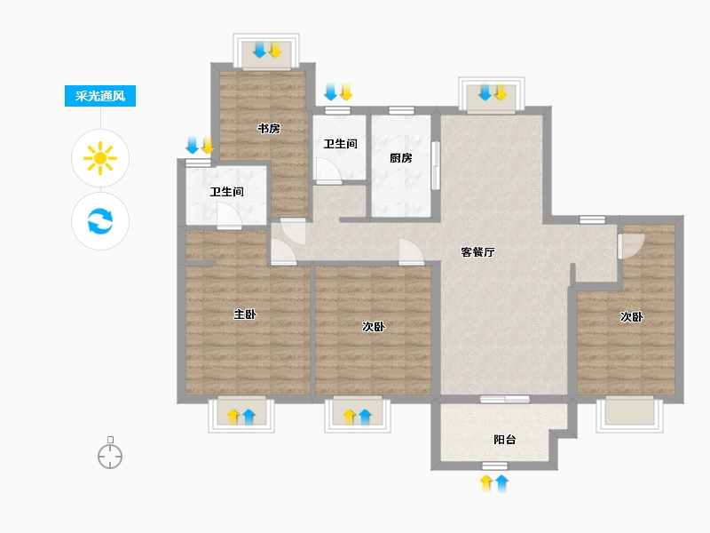 江苏省-南通市-悦湖四季-104.00-户型库-采光通风