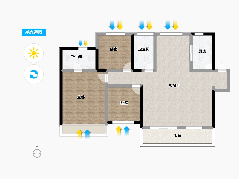 陕西省-西安市-绿地新里城兰亭公馆-101.00-户型库-采光通风