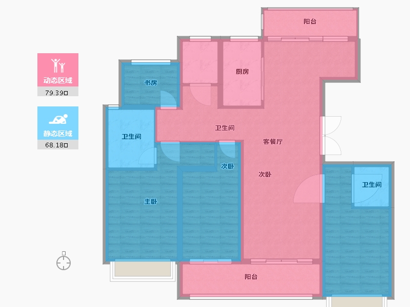 江苏省-苏州市-豪门府邸峯景-133.37-户型库-动静分区