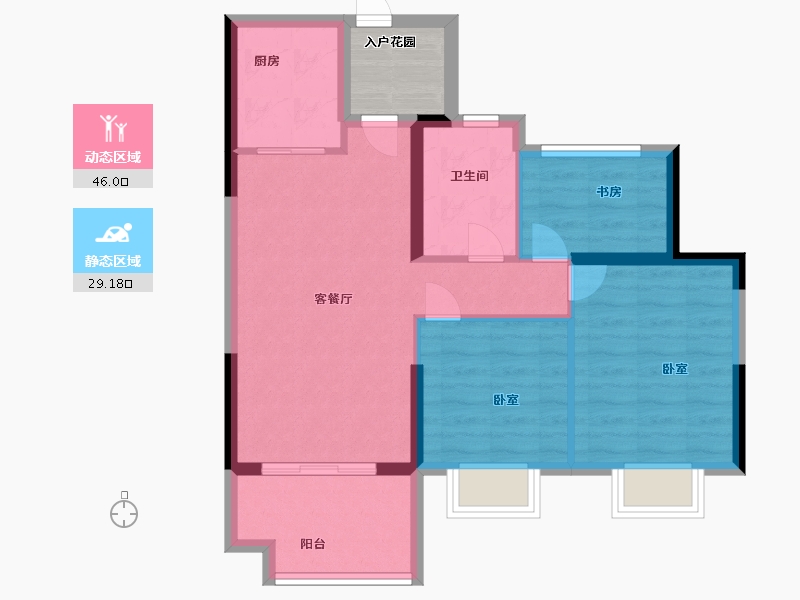 云南省-西双版纳傣族自治州-冠城美域-70.63-户型库-动静分区