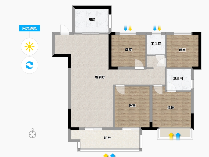 安徽省-宿州市-颐高·书香华府-105.46-户型库-采光通风