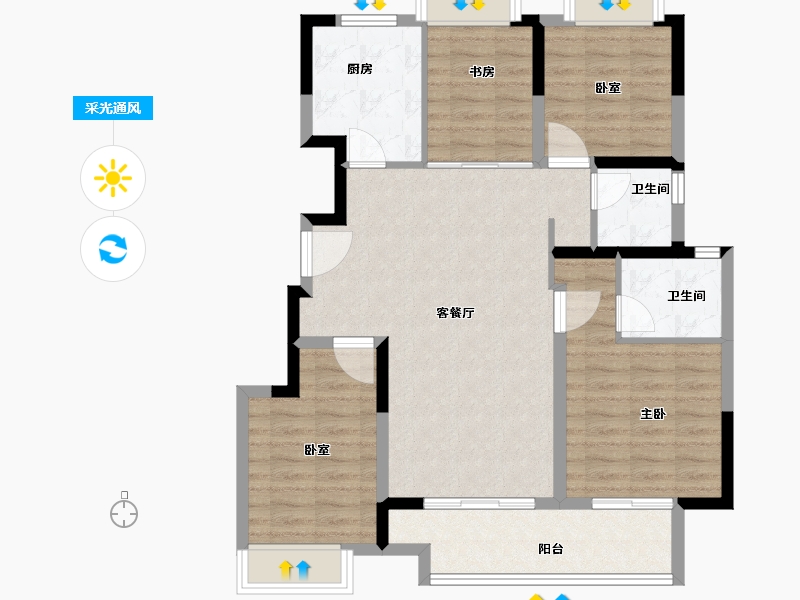 江苏省-扬州市-蓝湾臻园-94.21-户型库-采光通风