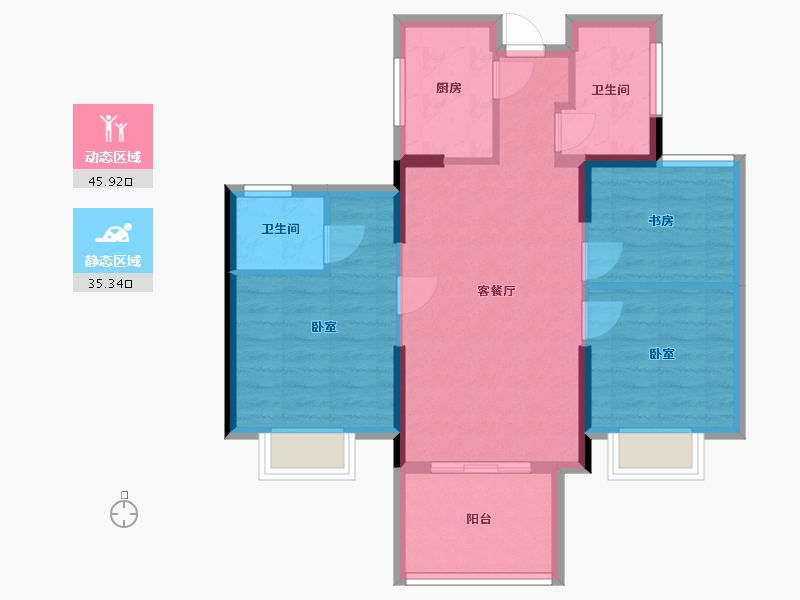 云南省-西双版纳傣族自治州-冠城美域-72.47-户型库-动静分区