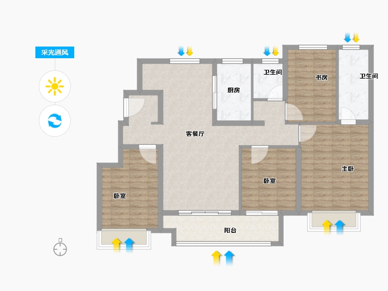 江苏省-扬州市-蓝湾臻园-106.29-户型库-采光通风