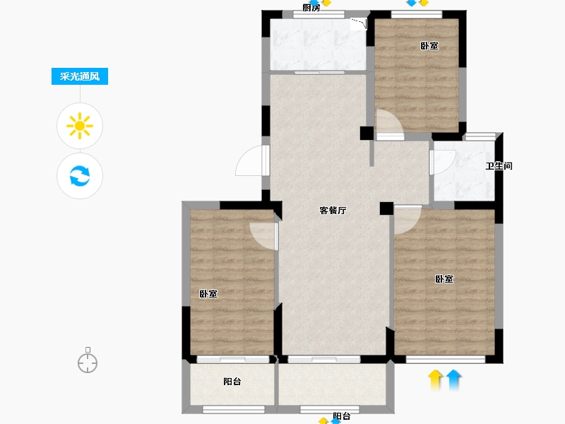 江苏省-扬州市-蓝湾学府-90.28-户型库-采光通风