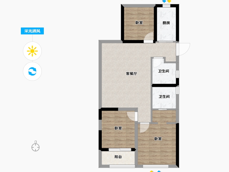 浙江省-杭州市-承安HYGGE源翠府-70.99-户型库-采光通风