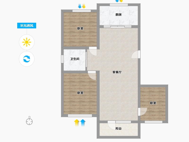 辽宁省-营口市-九仓水润华府-86.77-户型库-采光通风