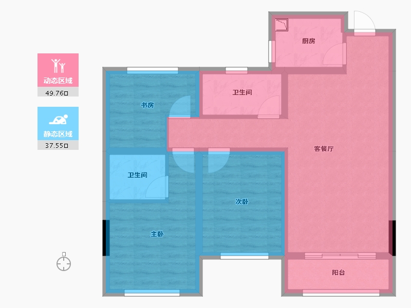 陕西省-安康市-恒月阳光水岸-76.79-户型库-动静分区