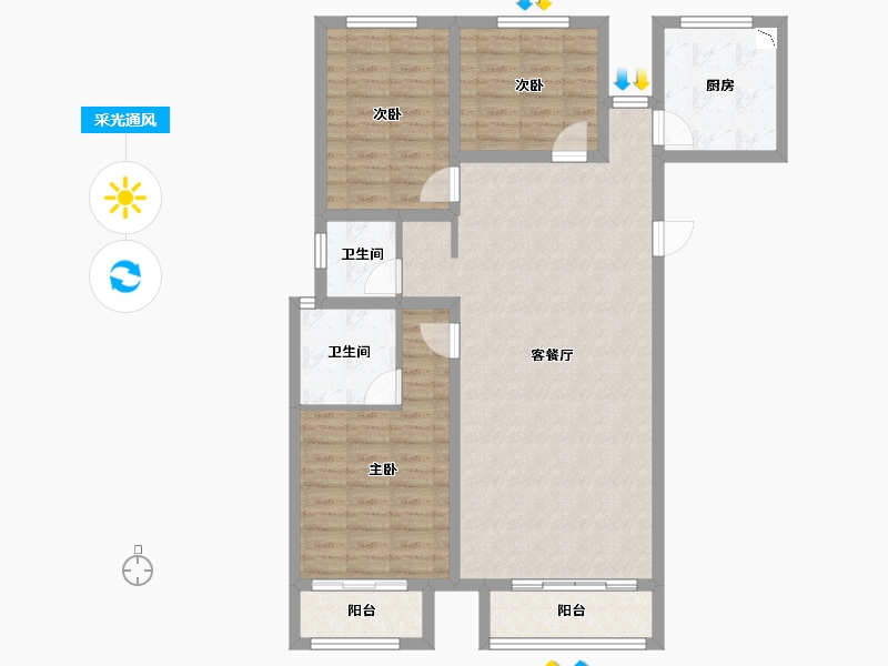 陕西省-安康市-恒月阳光水岸-100.76-户型库-采光通风