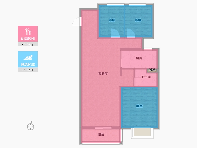 山西省-太原市-万科城市之光•东望-68.38-户型库-动静分区