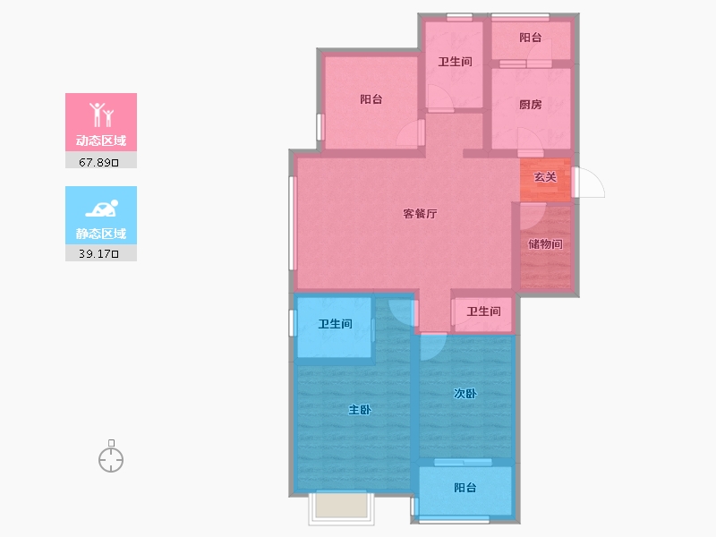 江苏省-常州市-泰富时代广场住宅-93.99-户型库-动静分区