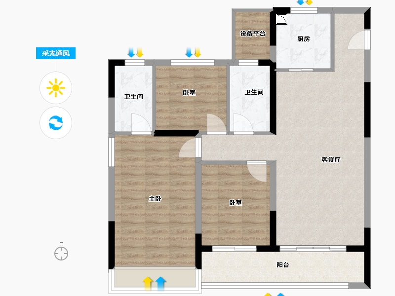 浙江省-杭州市-坤和融创开元望金沙-90.95-户型库-采光通风