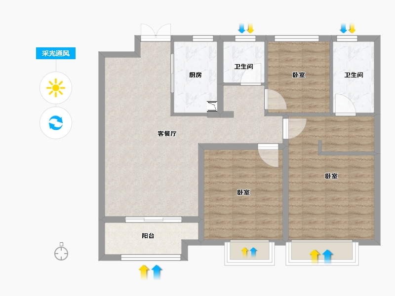 江苏省-扬州市-中远金麟府·状元楼-90.00-户型库-采光通风