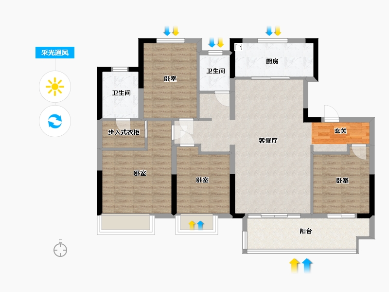 江苏省-镇江市-镇江金山铭著-107.97-户型库-采光通风