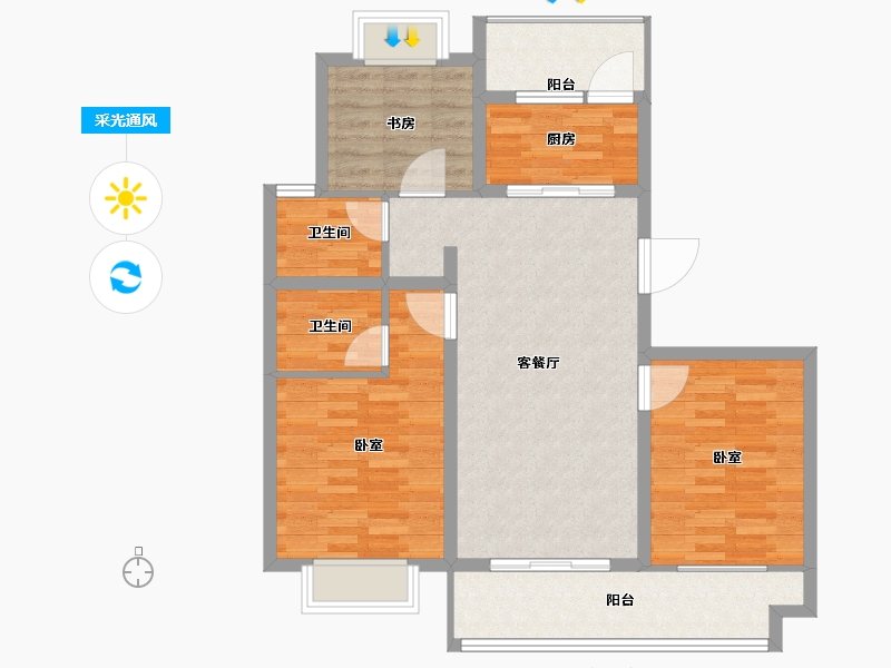 江苏省-泰州市-恒富新城樾府-90.31-户型库-采光通风