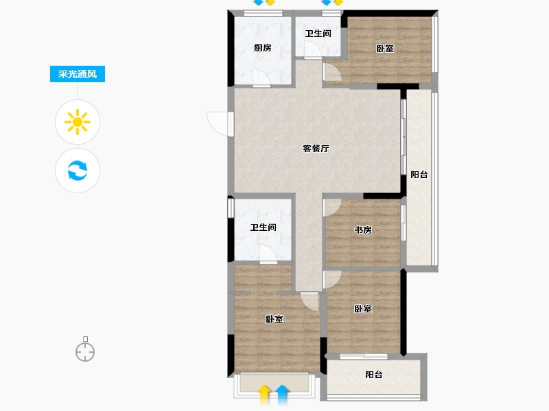 浙江省-杭州市-万科西望-110.57-户型库-采光通风