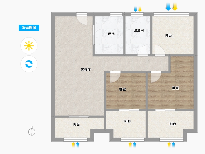 江苏省-苏州市-弘阳上湖-70.00-户型库-采光通风